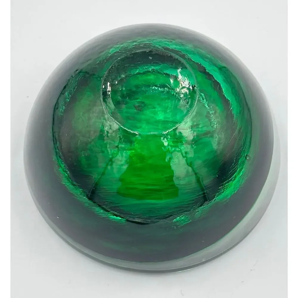 Kosta Boda Atoll Glass Bowl 4.25” Green Swirl Tealight Candle Holder Paperweight